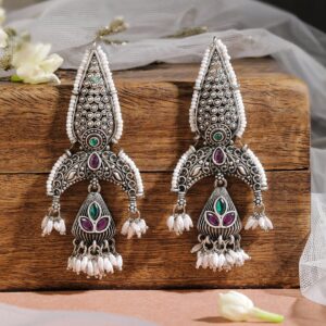Silver-Plated Kundan Classic Jhumkas - Silver