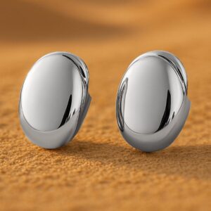 Silver-Plated Polished Oval Clip-On Earrings for a Sleek Minimalist Look - Silver