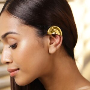 22K Gold Plated Bold Sculptural Statement Luxe Design Ear Cuff - Gold