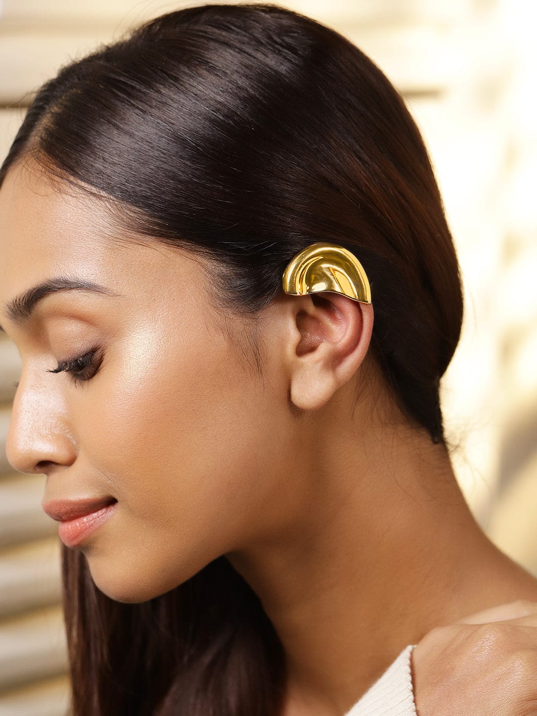 22K Gold Plated Bold Sculptural Statement Luxe Design Ear Cuff - Gold
