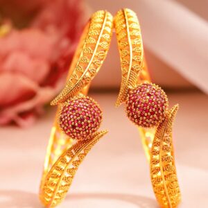 Set of 2 18K Gold Plated Ruby Studded Geru Polish Finish Traditional Bangles - 2.1