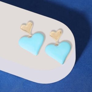 18K Gold Plated Blue Enamel Heart Motif Earrings - Blue::Gold