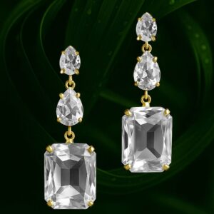 18K Gold Plated Crystal Studded Drop Earrings - White