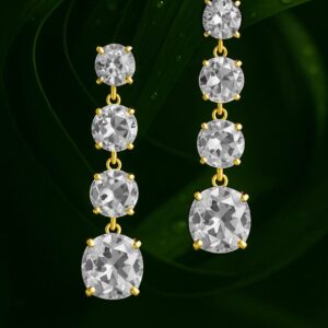 18K Gold Toned Clear & Opal Zircon Studded Drop Earring - White