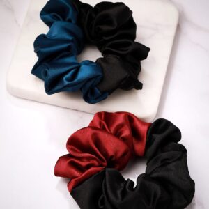 Modern Bi-Hue Satin Set of 2 Scrunchies - Black
