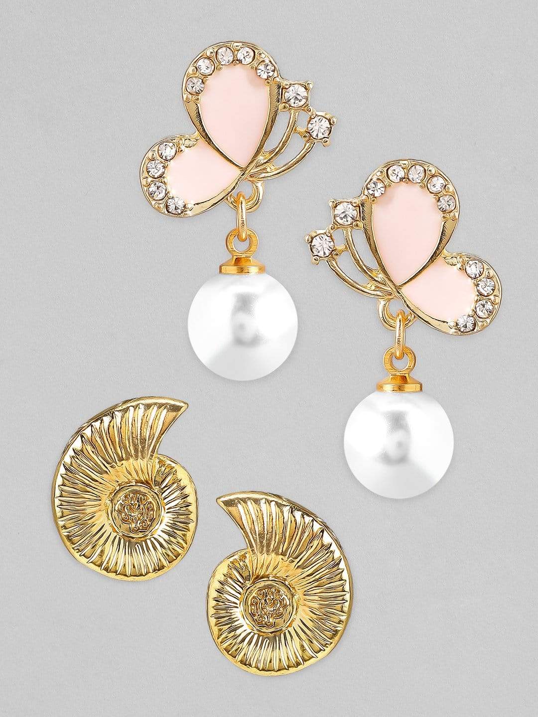 Set of 2 Gold Plated Pearl Hanging Earrings. - Gold